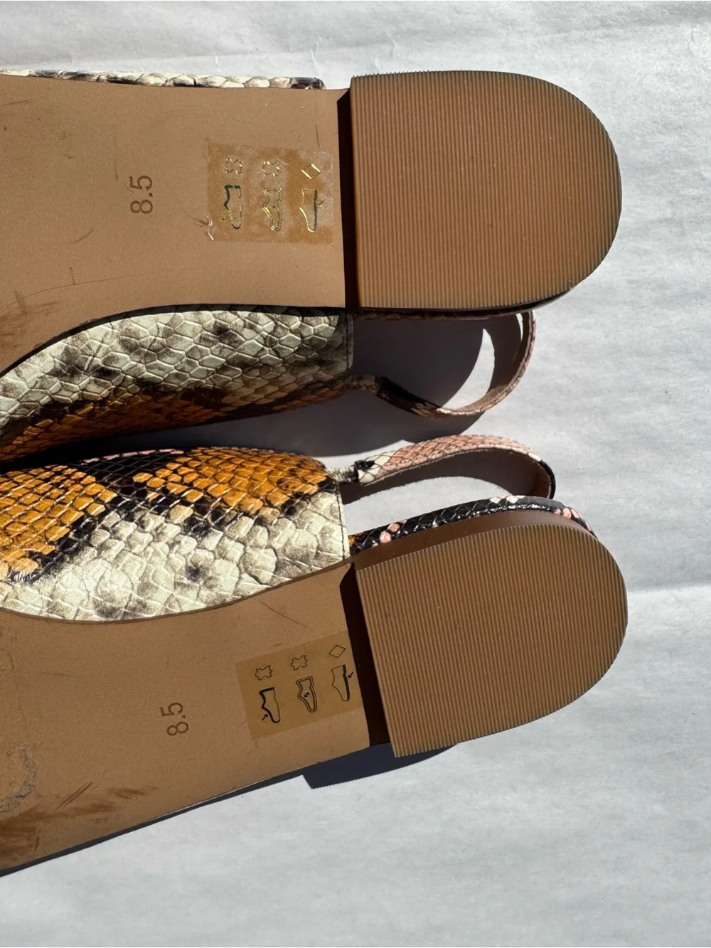 Madewell Snake-Print Slingback Flats in Black, Pink and Brown